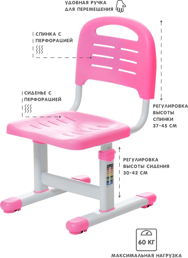 Комплект парта и стул (растущие) SET Holto-2A розовый