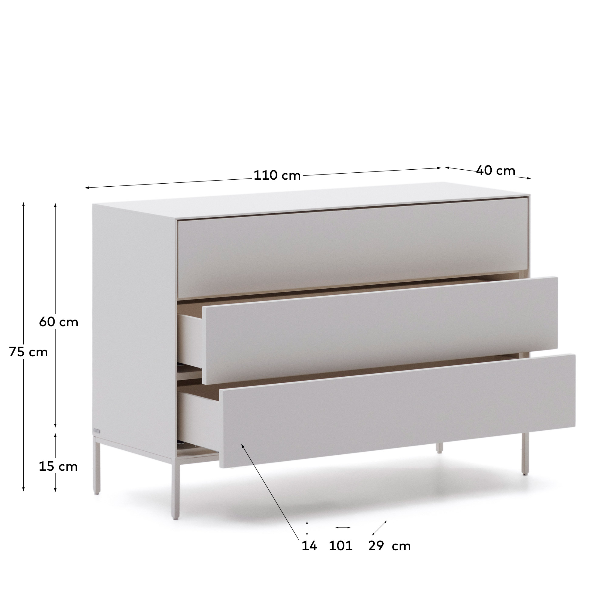 Белый комод La Forma Vedrana 3 ящика 110 x 75 см 178376