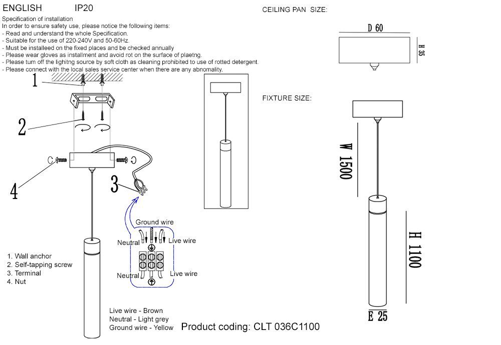 Подвесной светильник Crystal Lux CLT 036C1100 BL